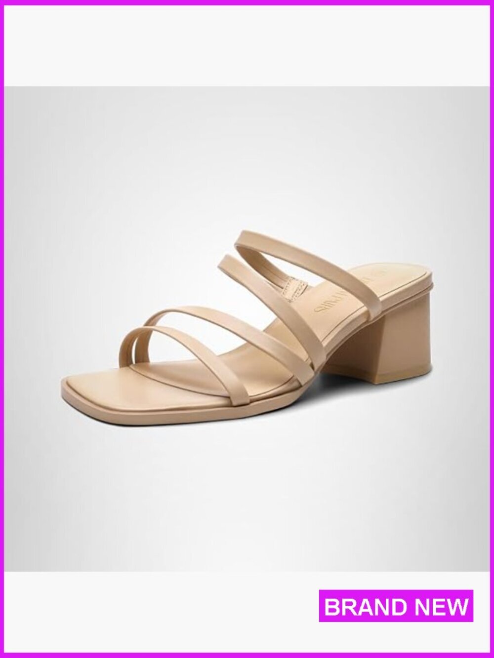 Strappy Heeled Mules Sandals Square Toe Block Heel Dress Shoes Padded Insole